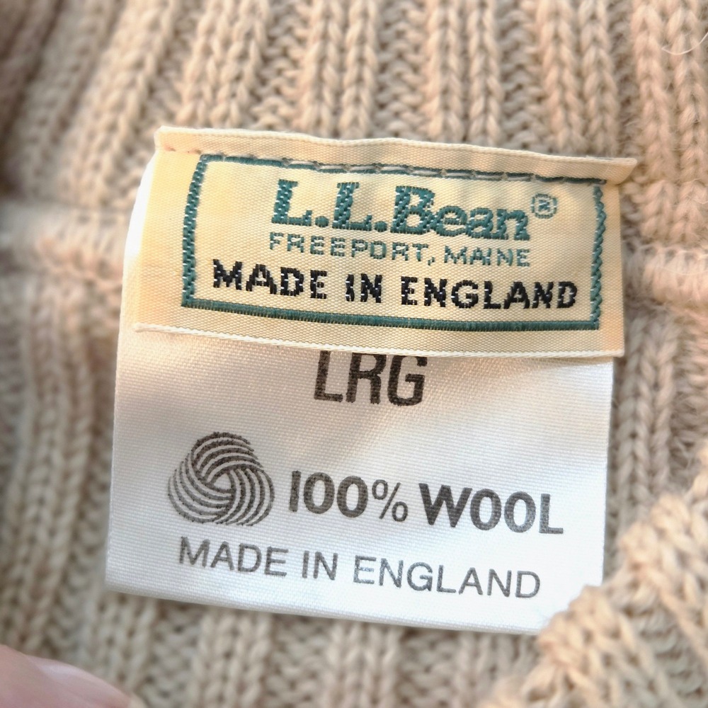 LL Bean Commando Vintage 80s Sweater Large Tan Wool From England Patches Preppy - Picture 8 of 9